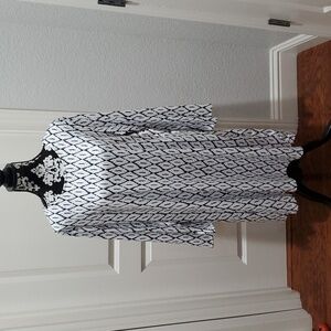 Women's BLACK AND WHITE DIAMOND pattern midi,Tunic dress XXL